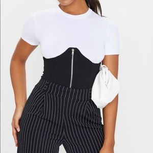 White Underbust Zip Up T Shirt